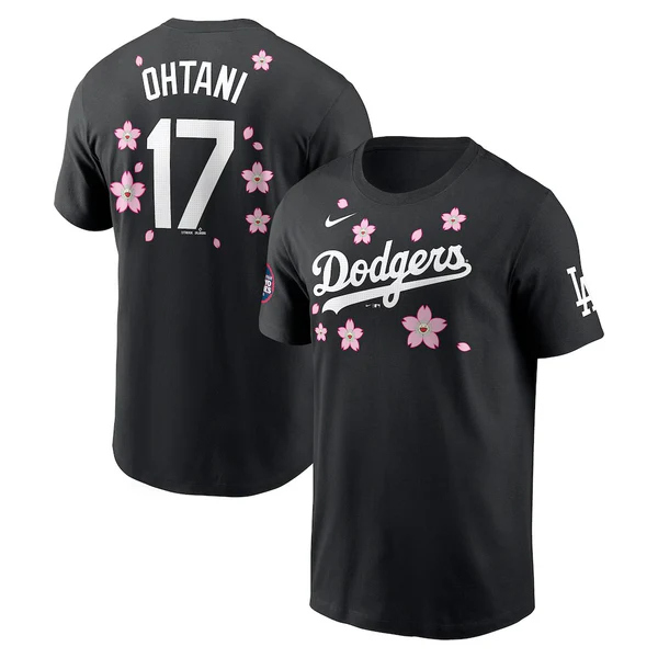 Men Los Angeles Dodgers #17 Ohtani black MLB 2025 T shirt